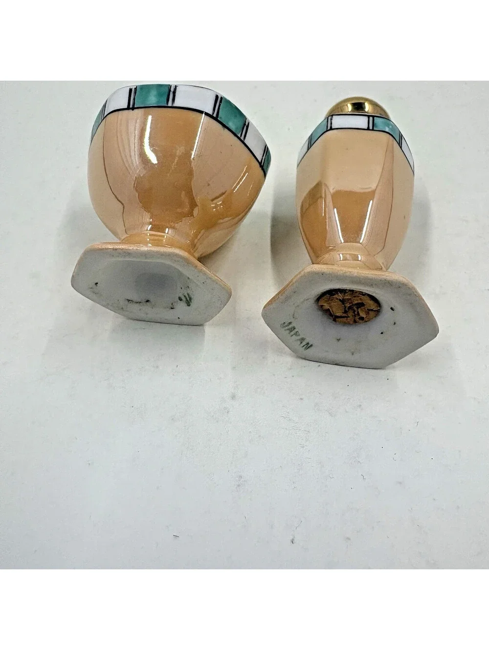 Vintage Japanese Lusterware Art Deco style Salt and Pepper shaker and cup
